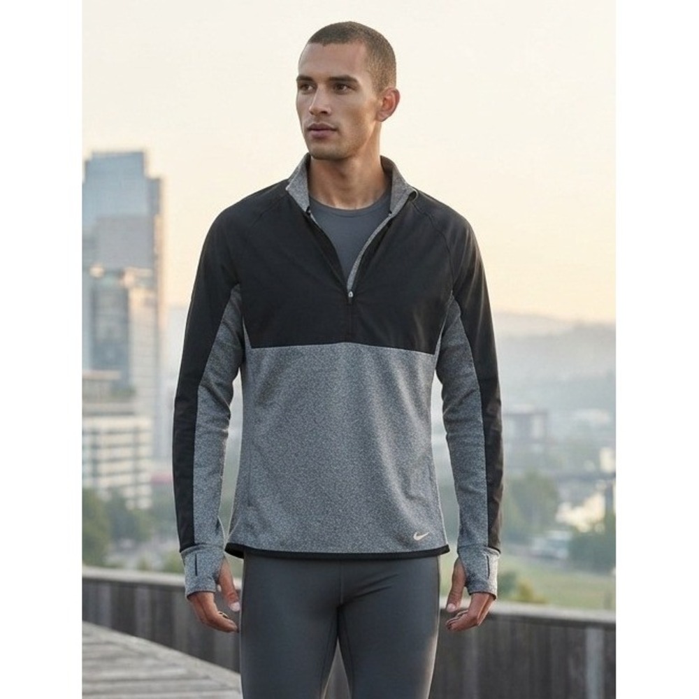 Nike Running Element Shield Half Zip Jacket Men's M Gray Black Fleece 519654-010